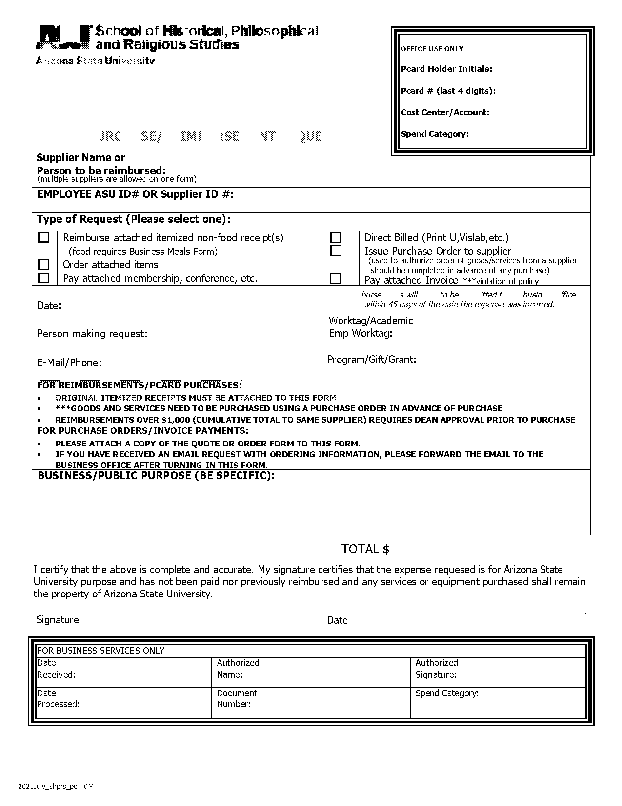 asu supplier request form