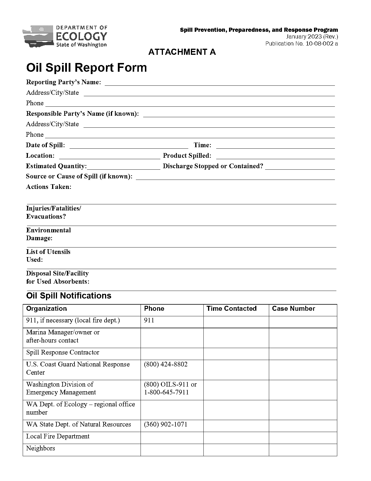 sample oil spill report