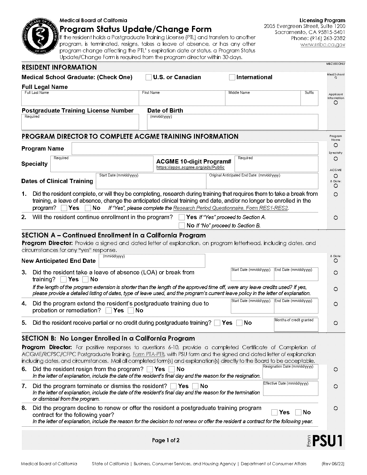 form to change california resident for school