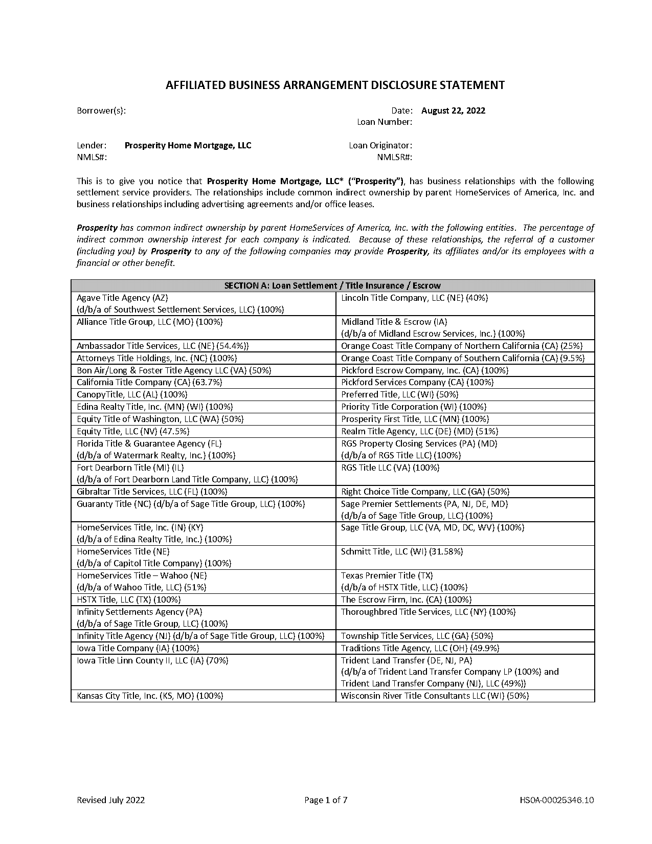 sample affiliated business arrangement disclosure