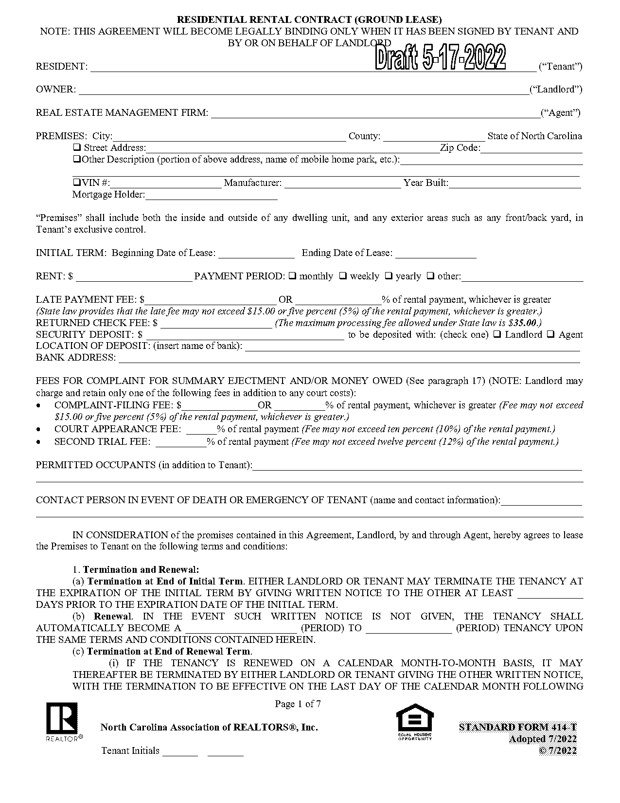 nc rental agreement pdf