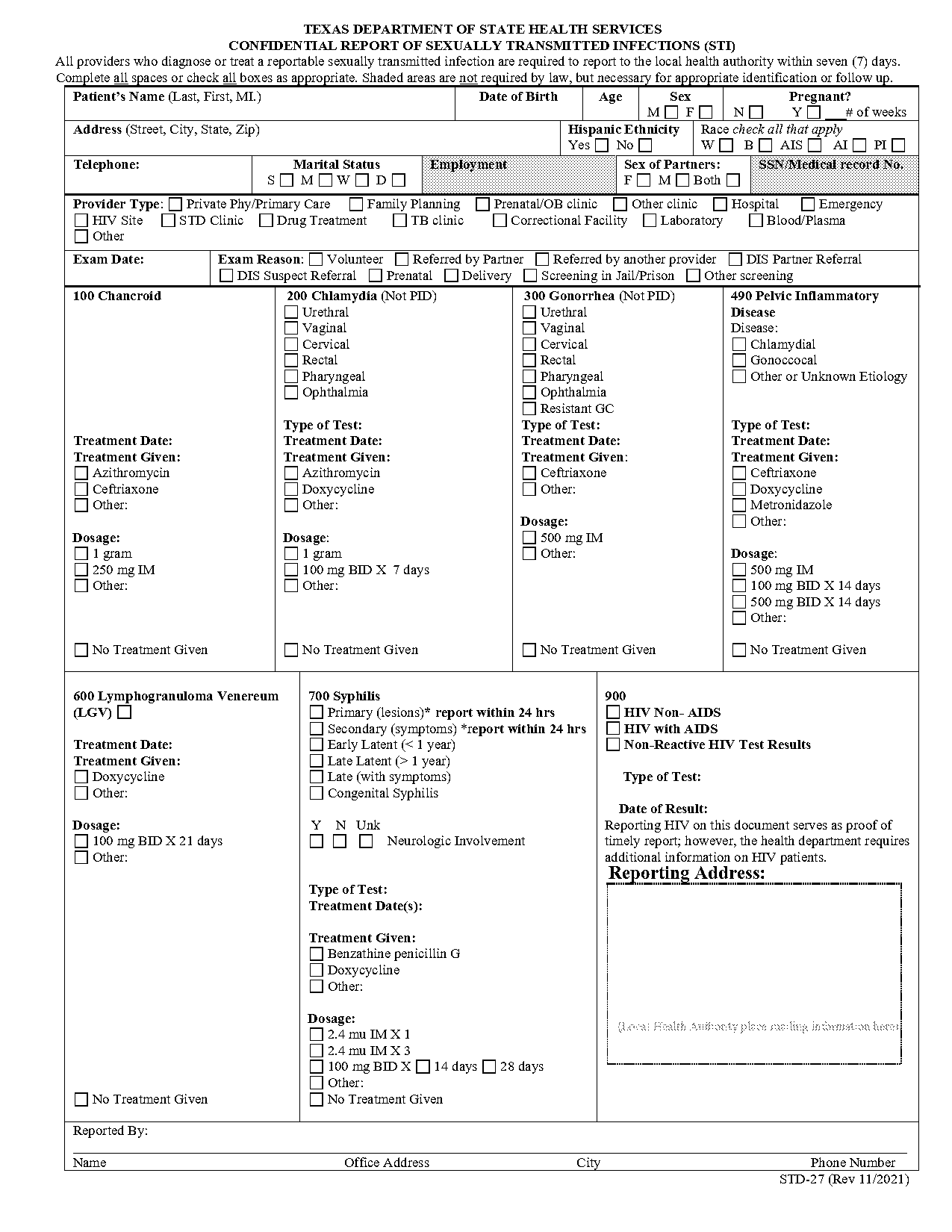 std reporting form texas