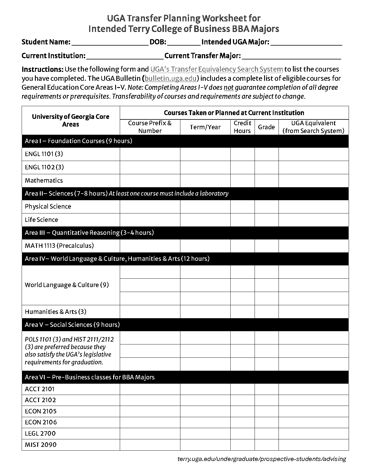 college application planning worksheet