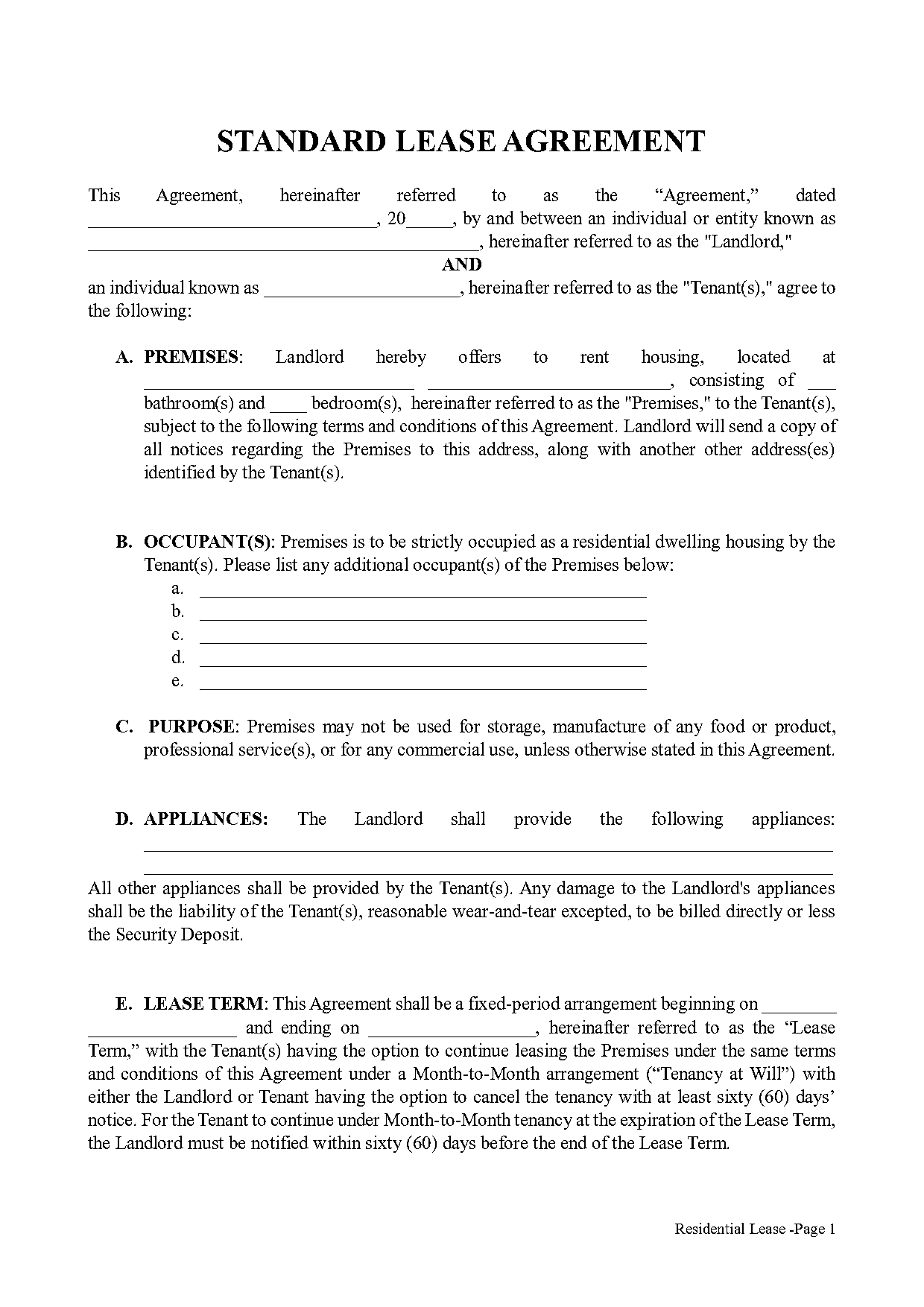 residential lease agreement template