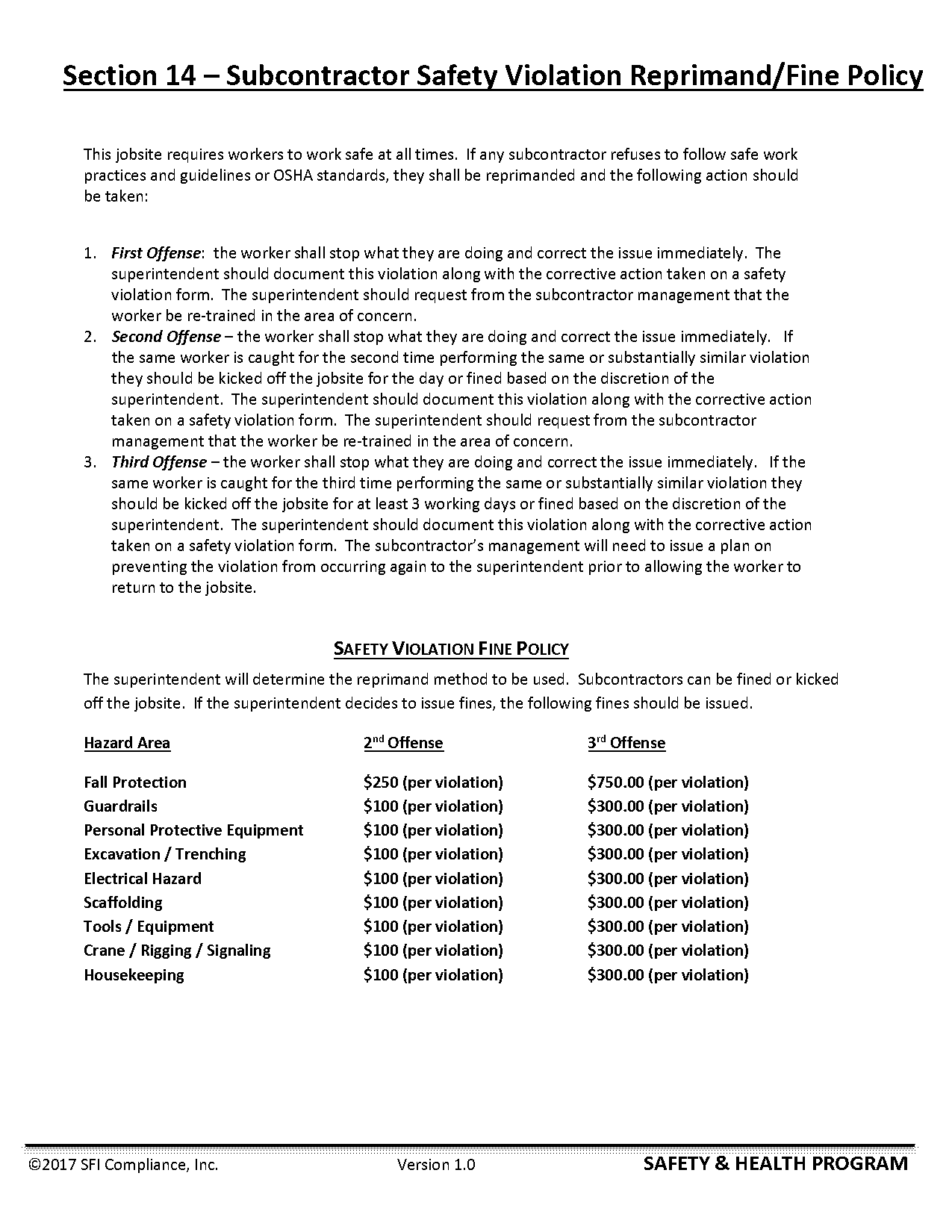 safety violation penalty format