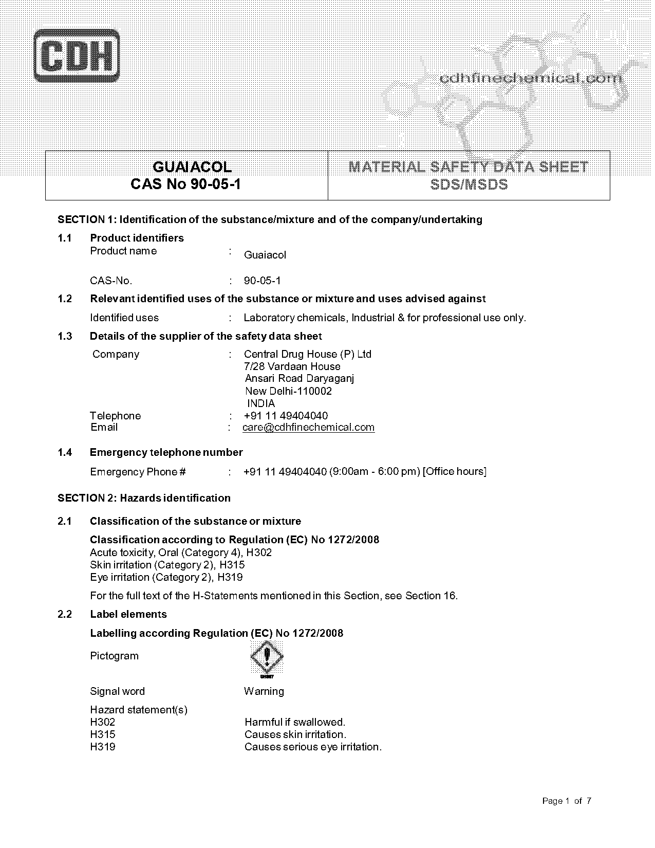 physical properties of guaiacol