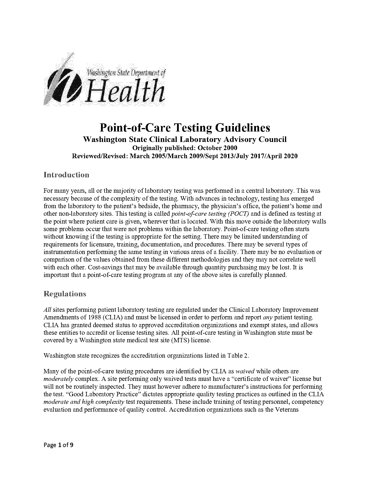 point of care testing requirements