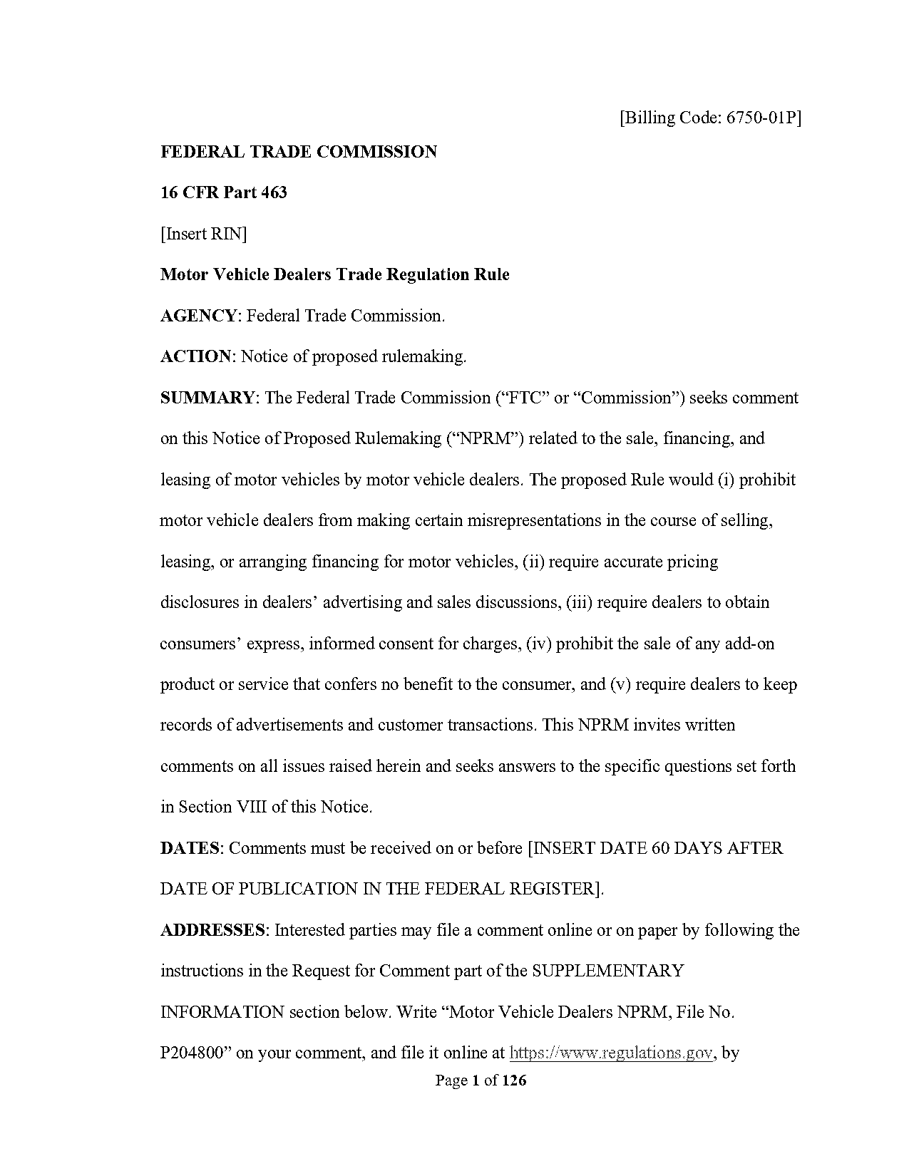 does the ftc take complaints on vehicles