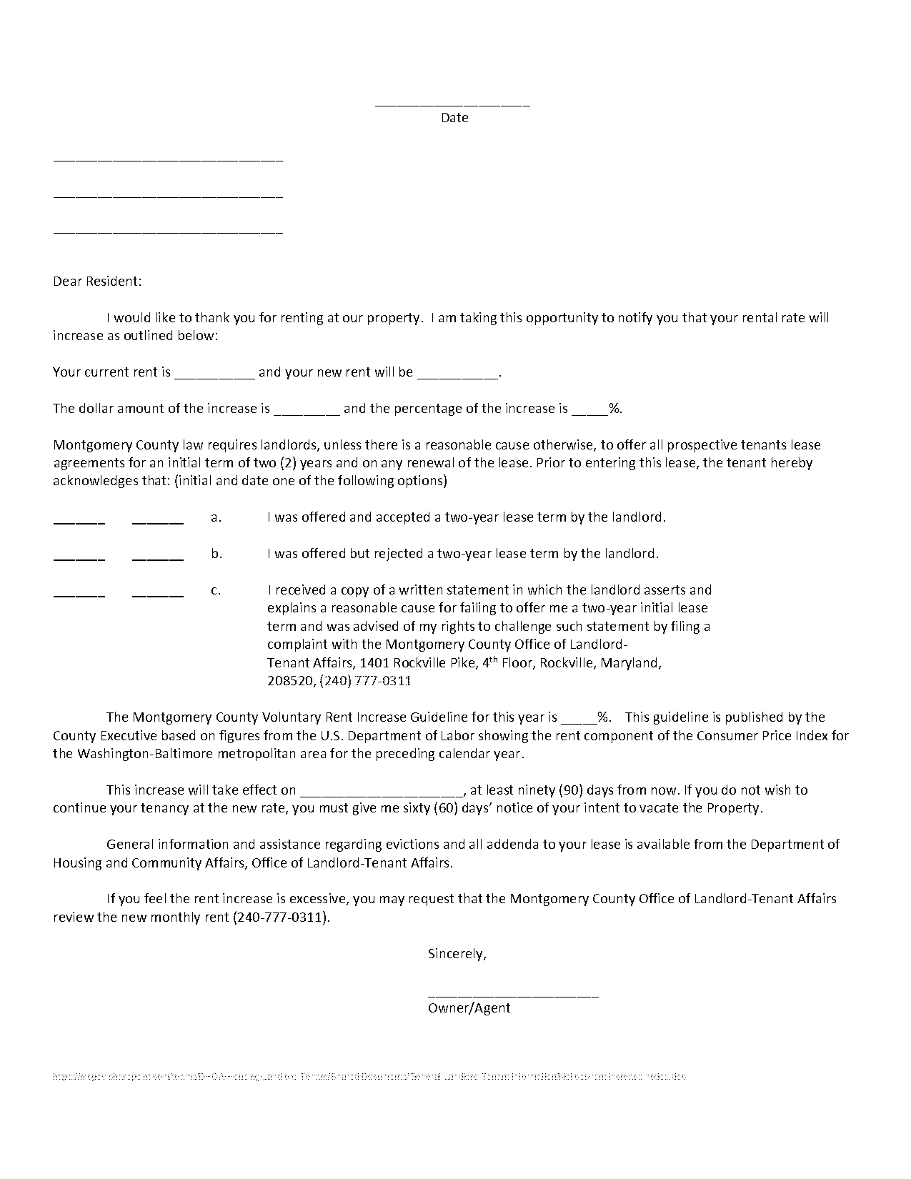 rent increase notice example