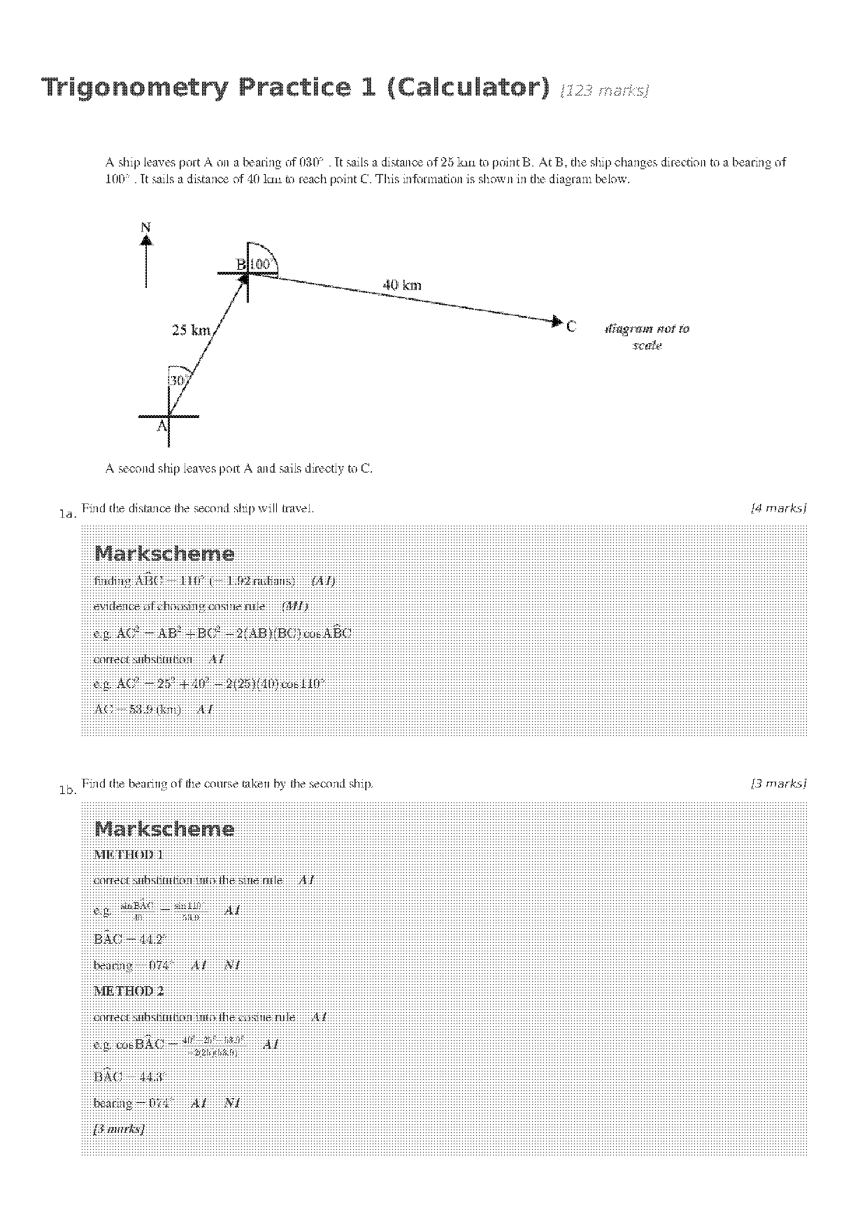 cosine rule finding angle worksheet