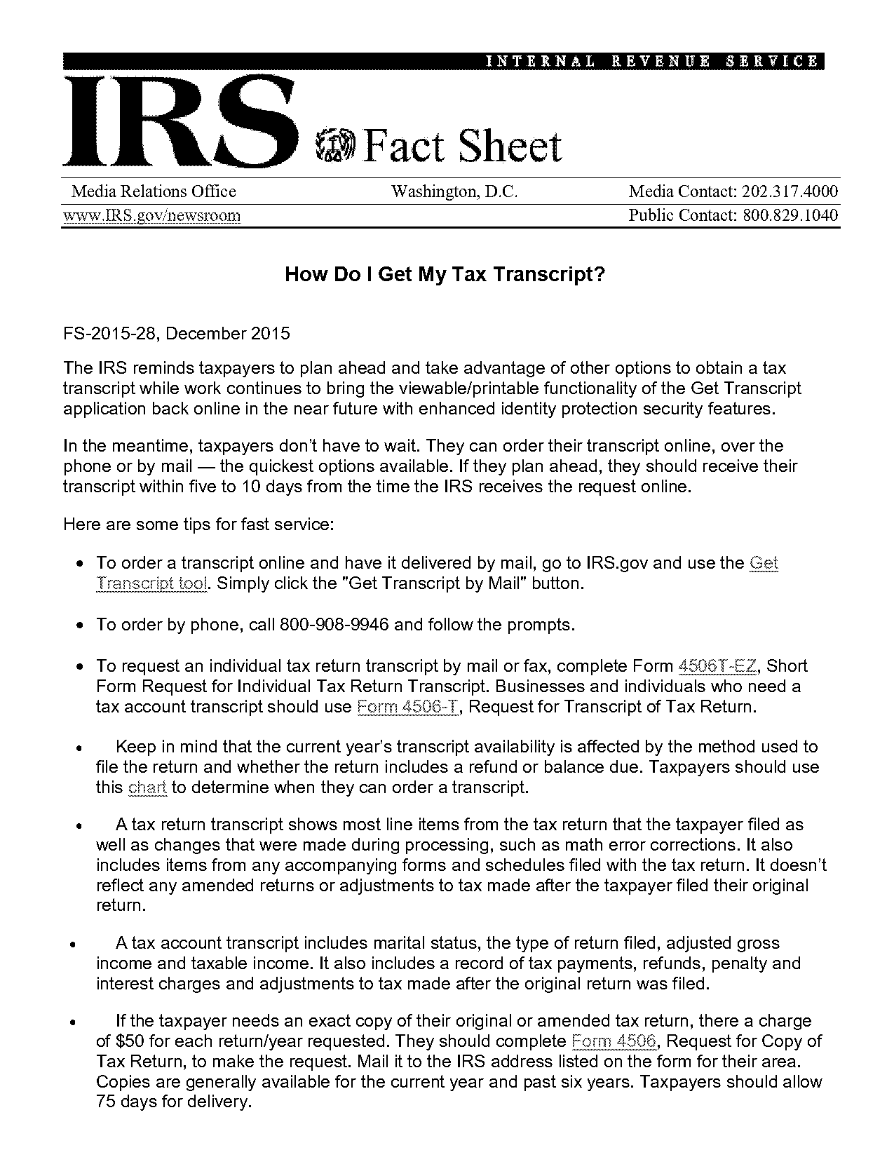 irs request transcripts by phone