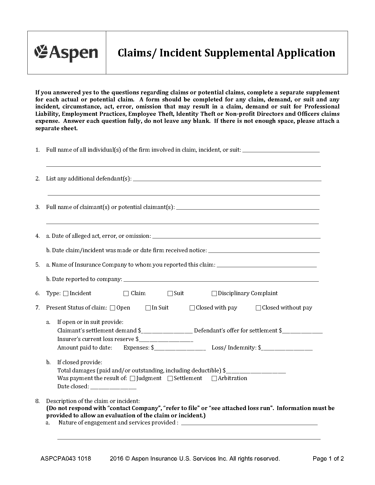 insurance claim supplement form