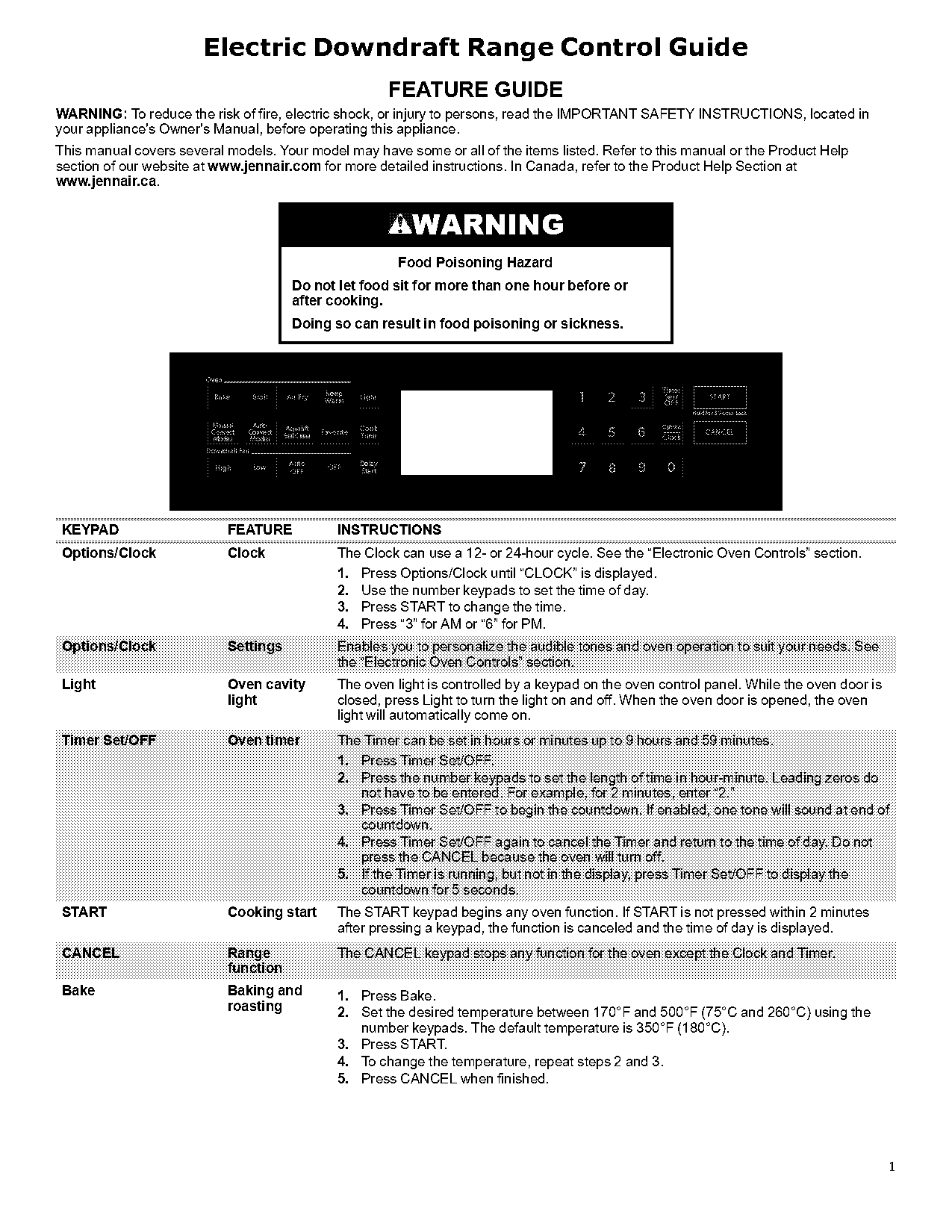 jenn air manuals downdraft stove