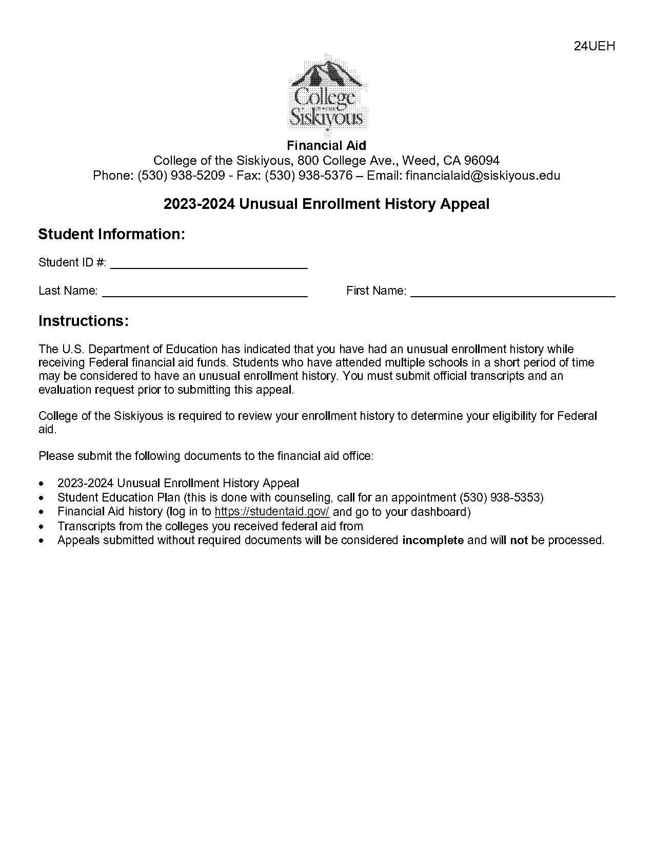 college of siskiyous transcript request