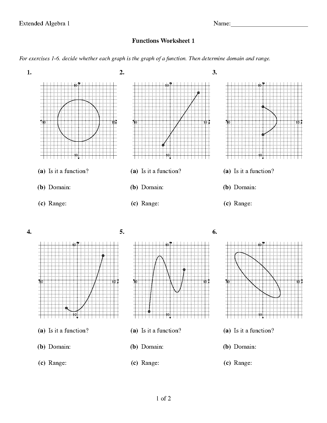 identify the domain and range of a function worksheet