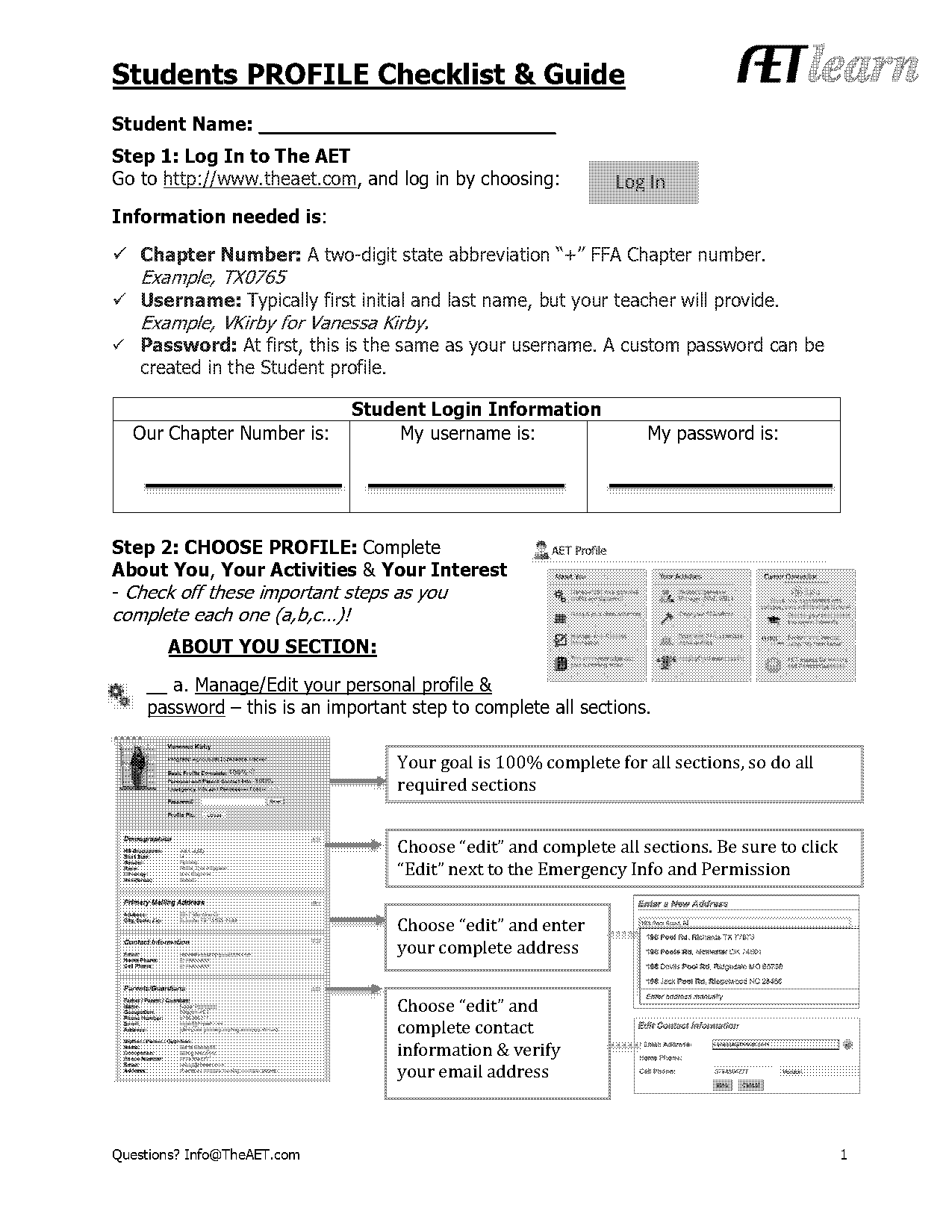 profile checklist college students