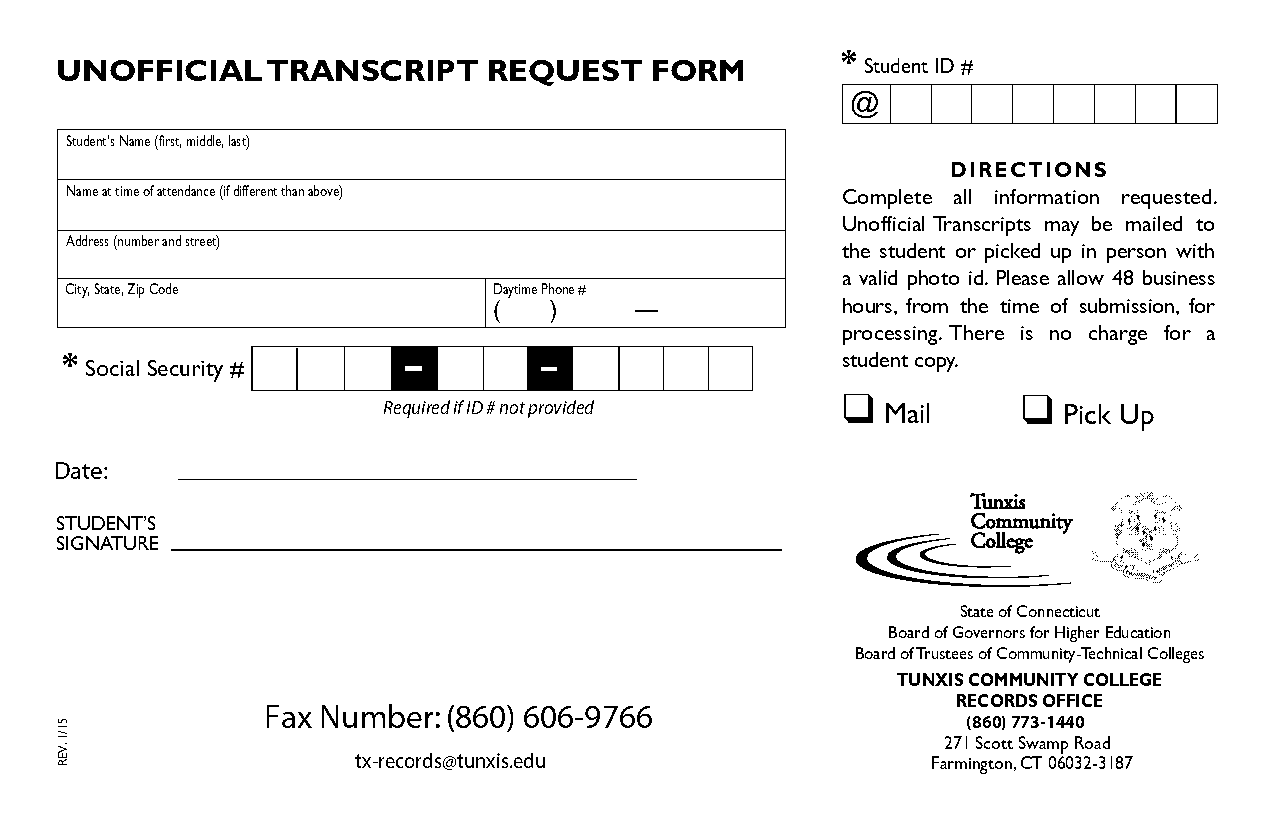 transcript for tunxis community college courses