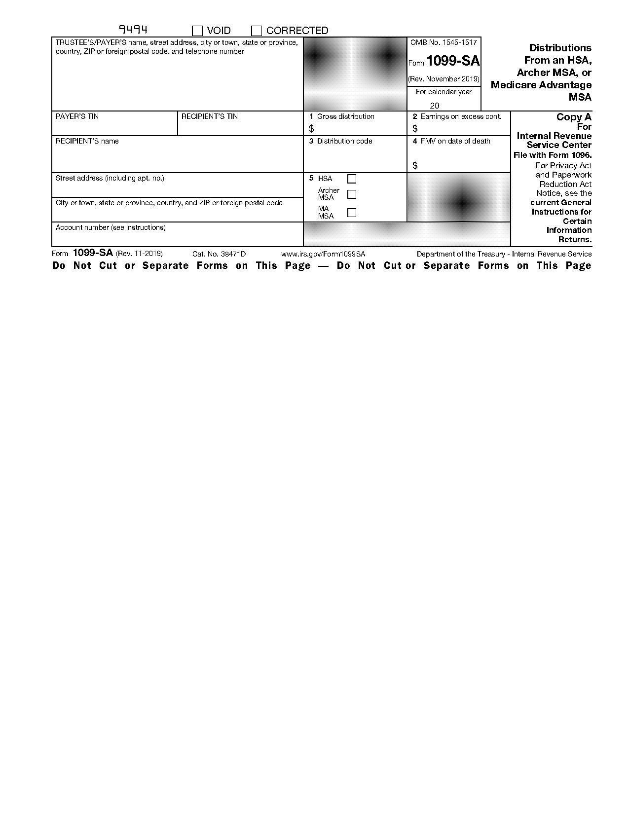 hsa disbursement irs form