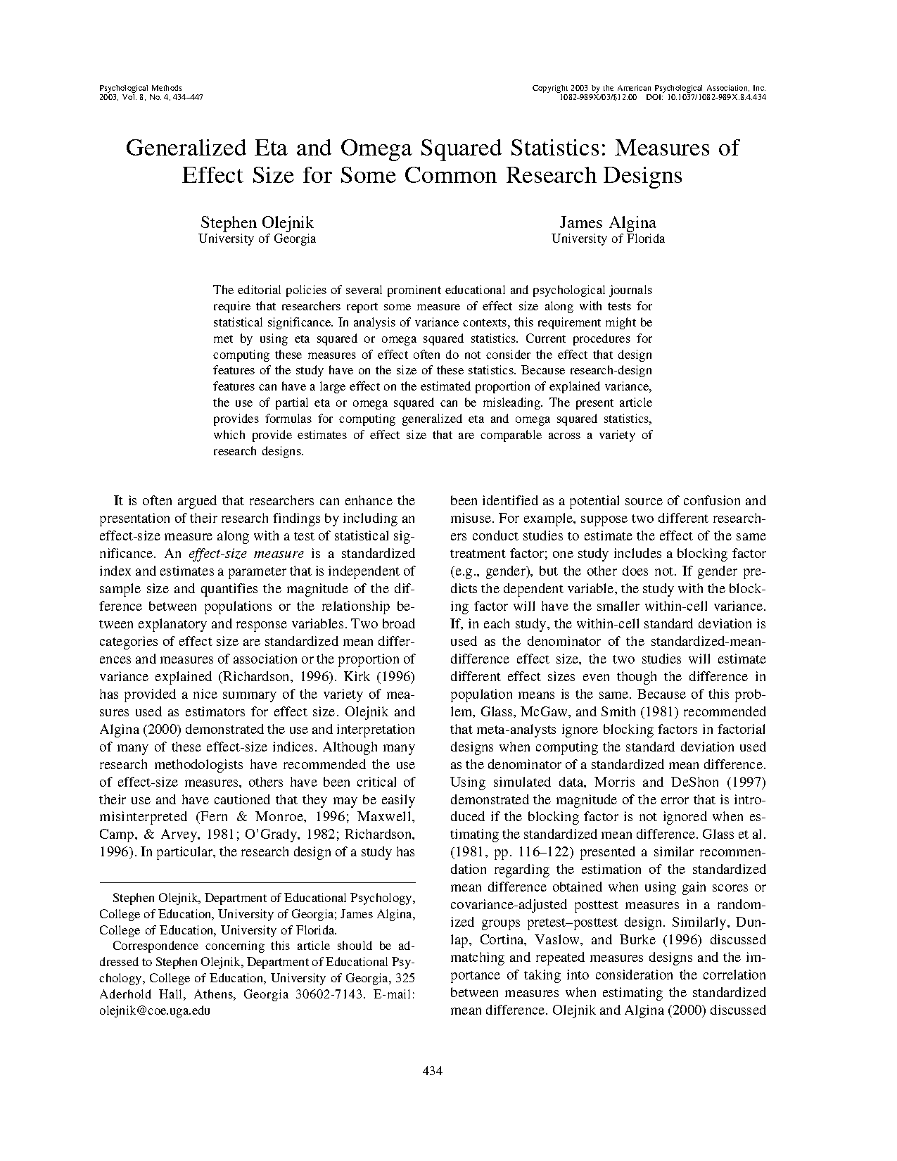 recommended effect size statistics for repeated measures designs