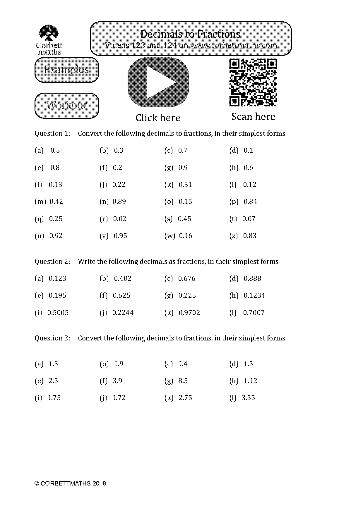 writing decimals as fractions in simplest form worksheet