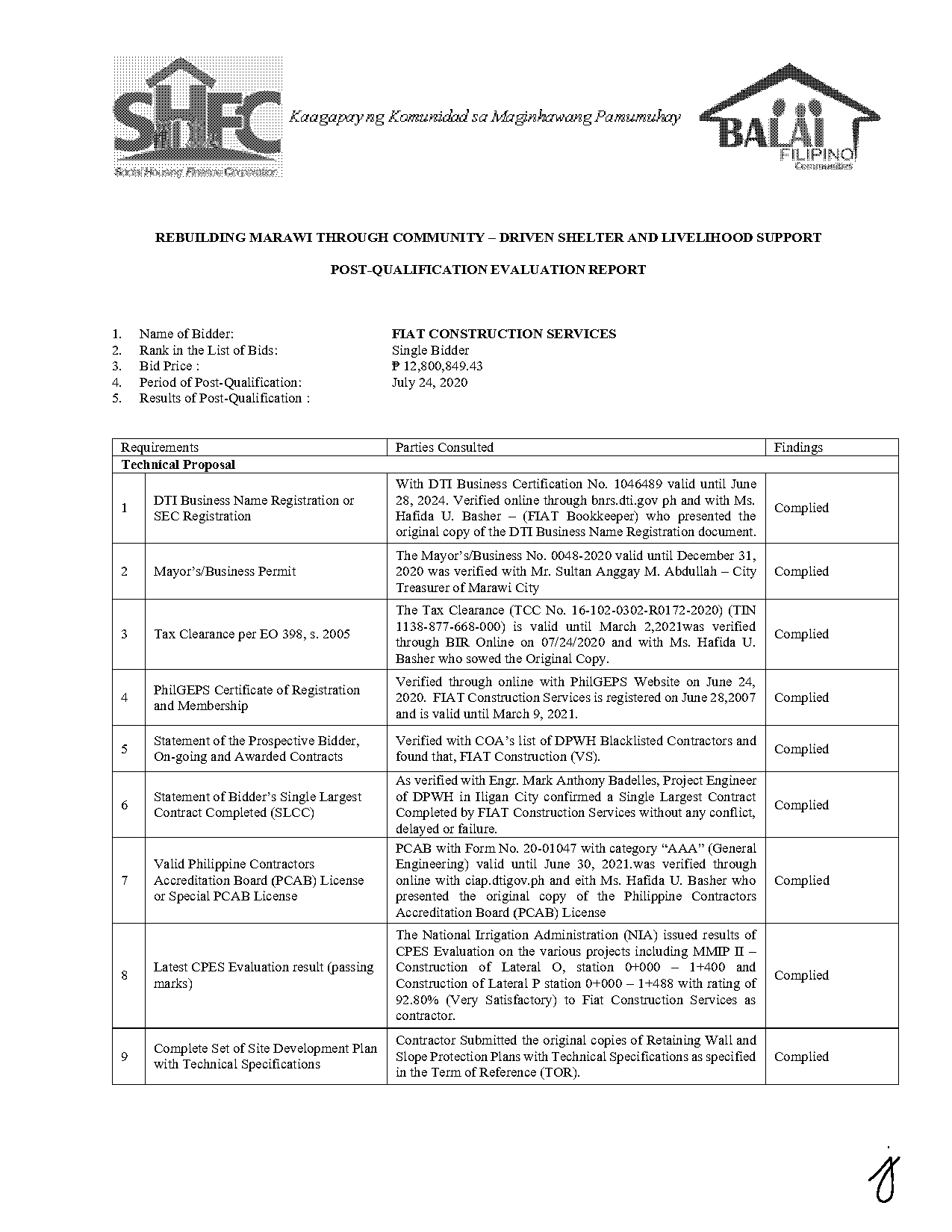 post qualification evaluation report of technical working group