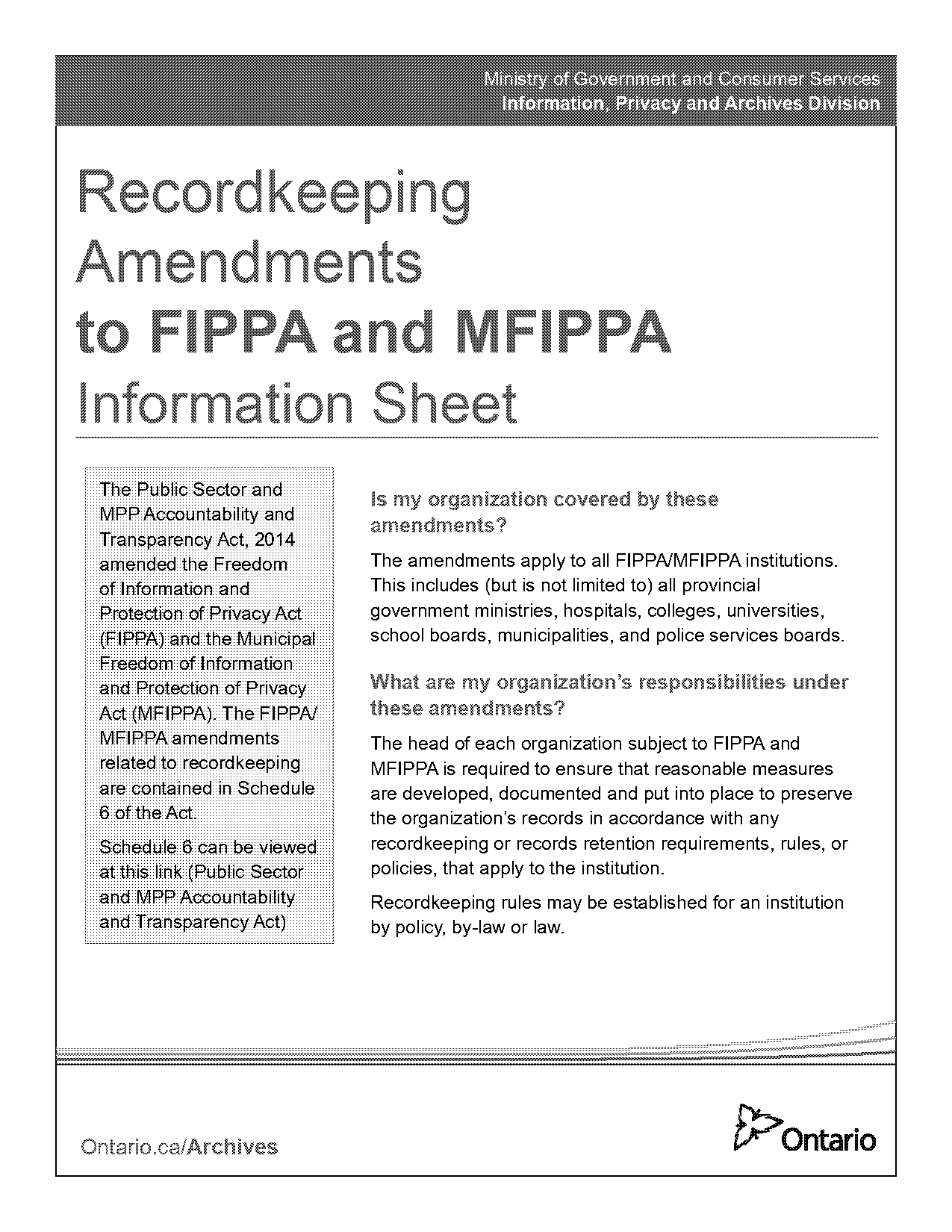 ontario record keeping act