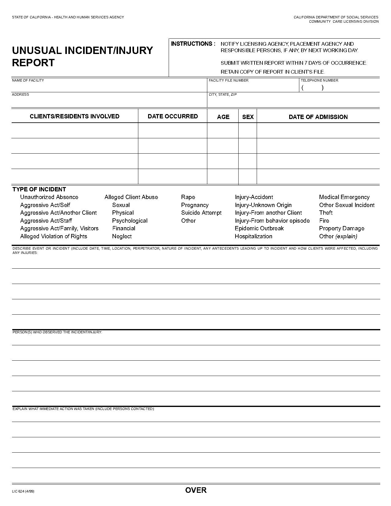 accident incident report form template