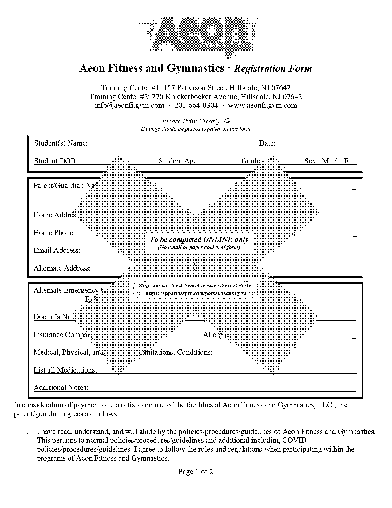 fitness gym registration form