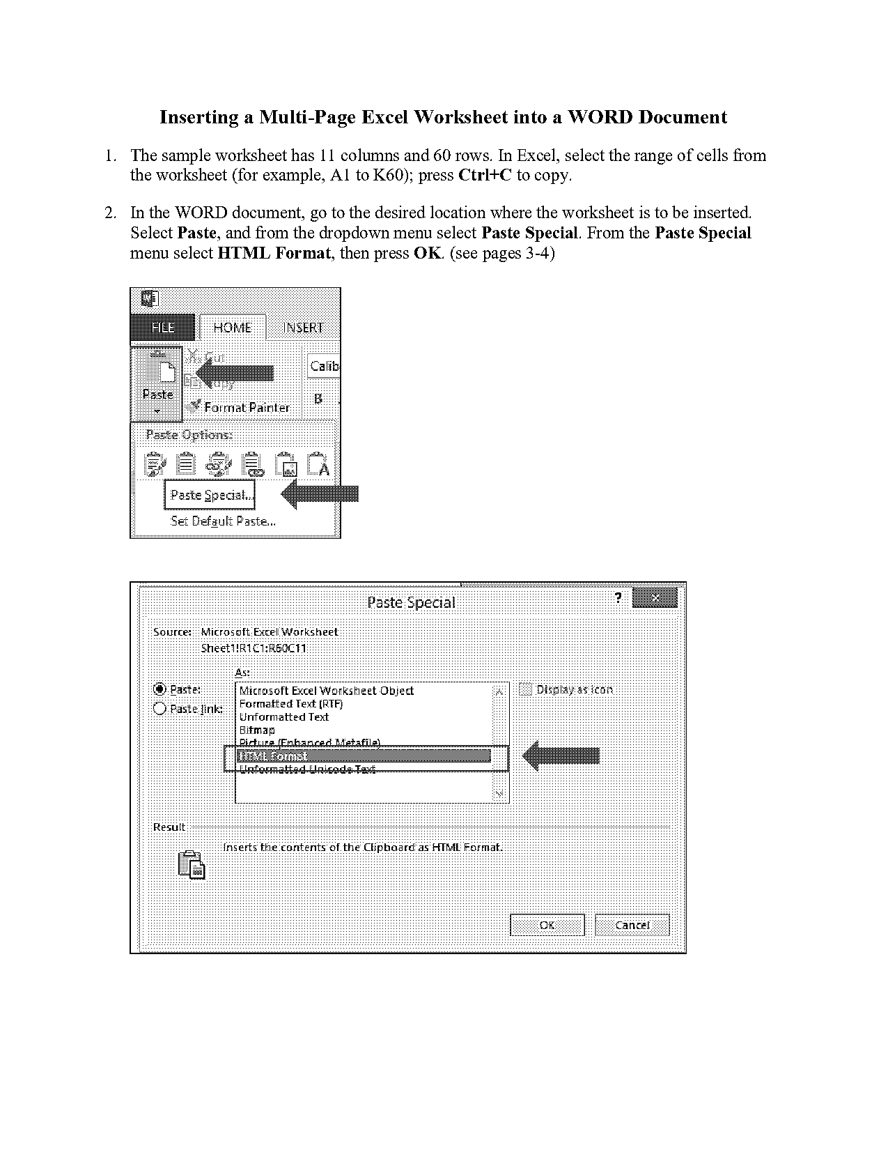 copy excel spreadsheet and past into word