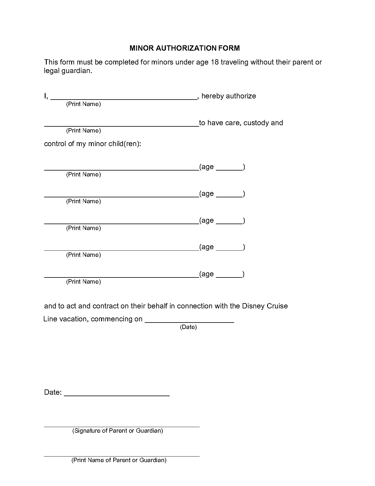 disney cruise child authorization form