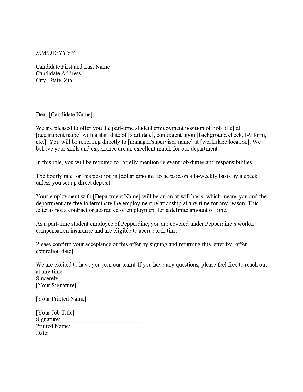 employer offer letter format