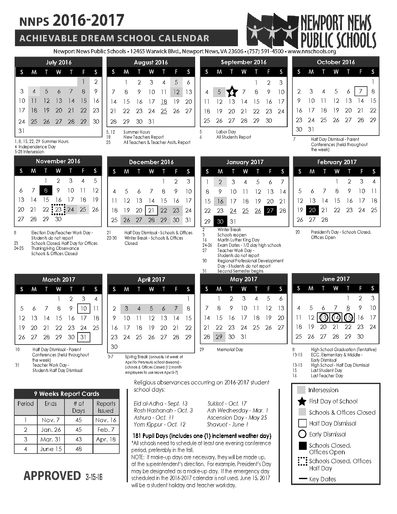 newport news public schools schedule