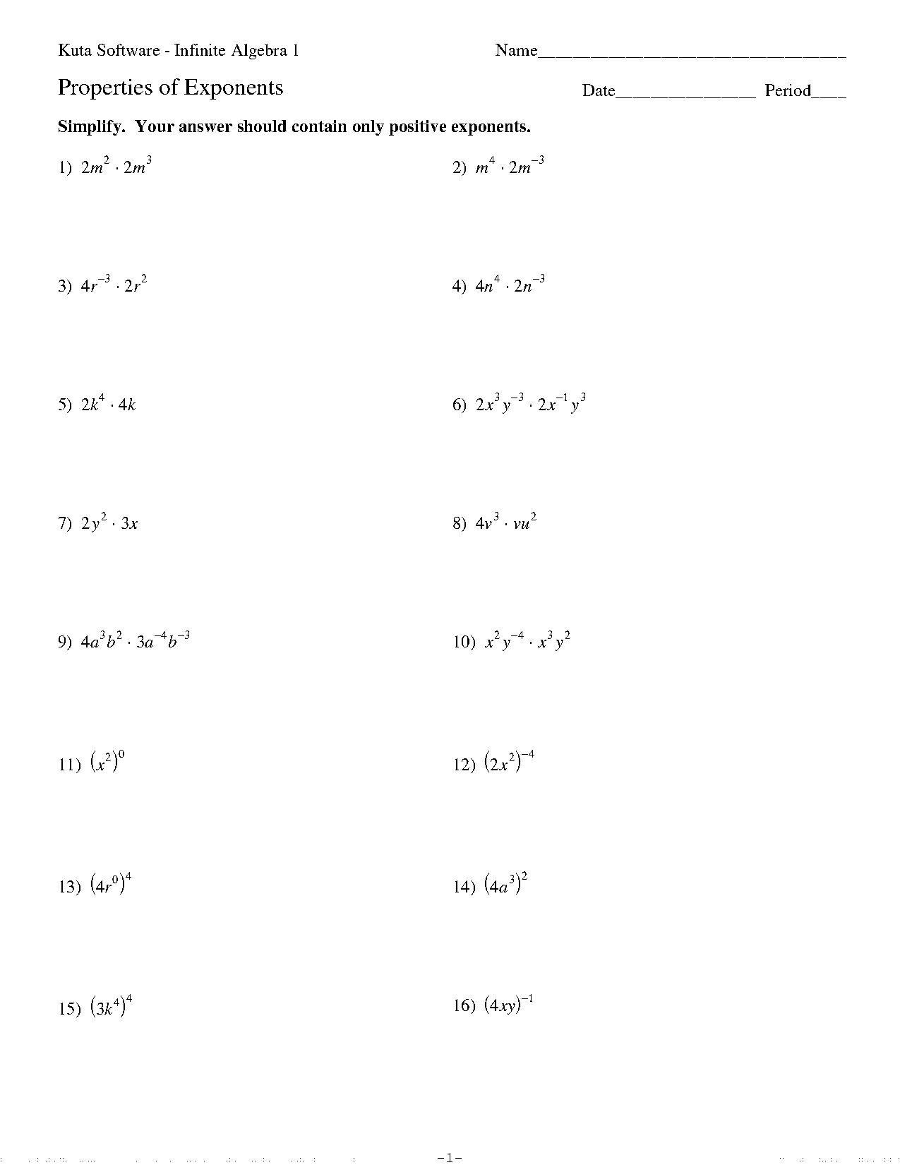 exponents review worksheet answers