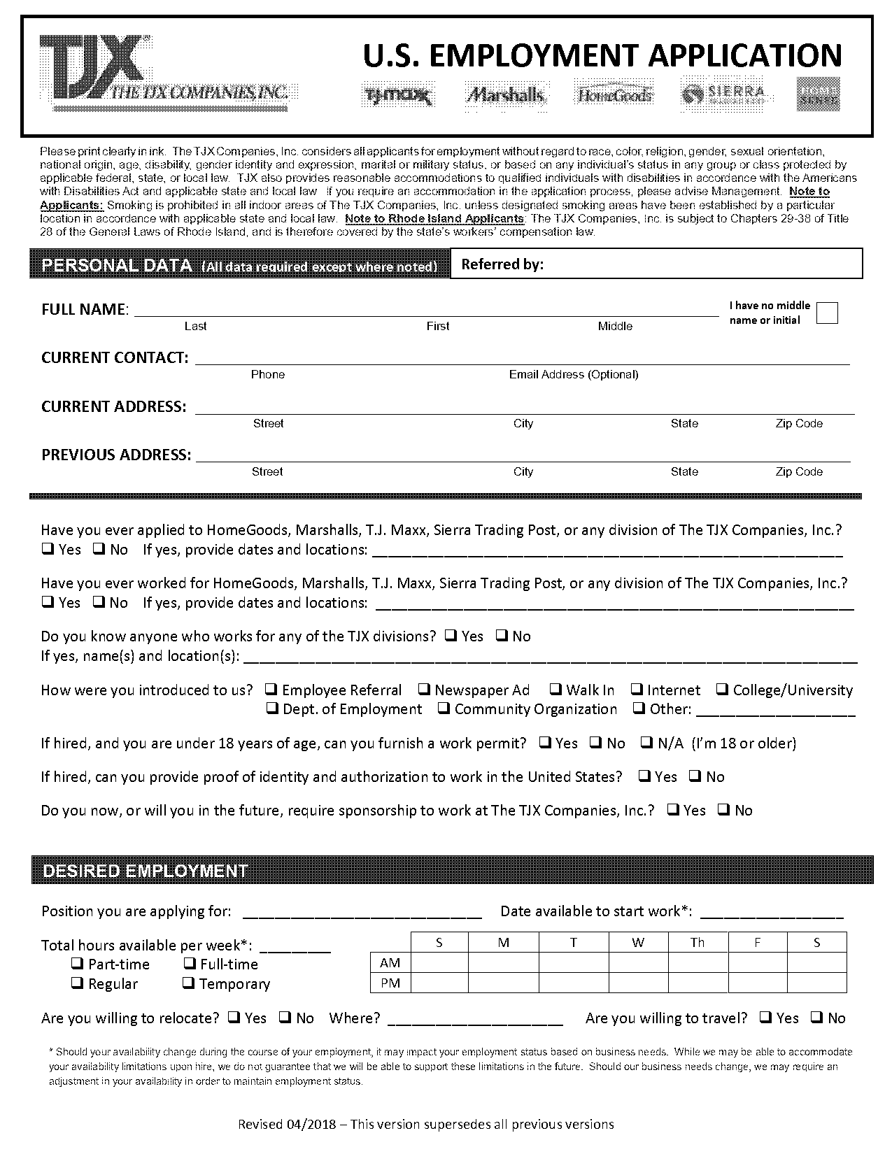 tj maxx application form