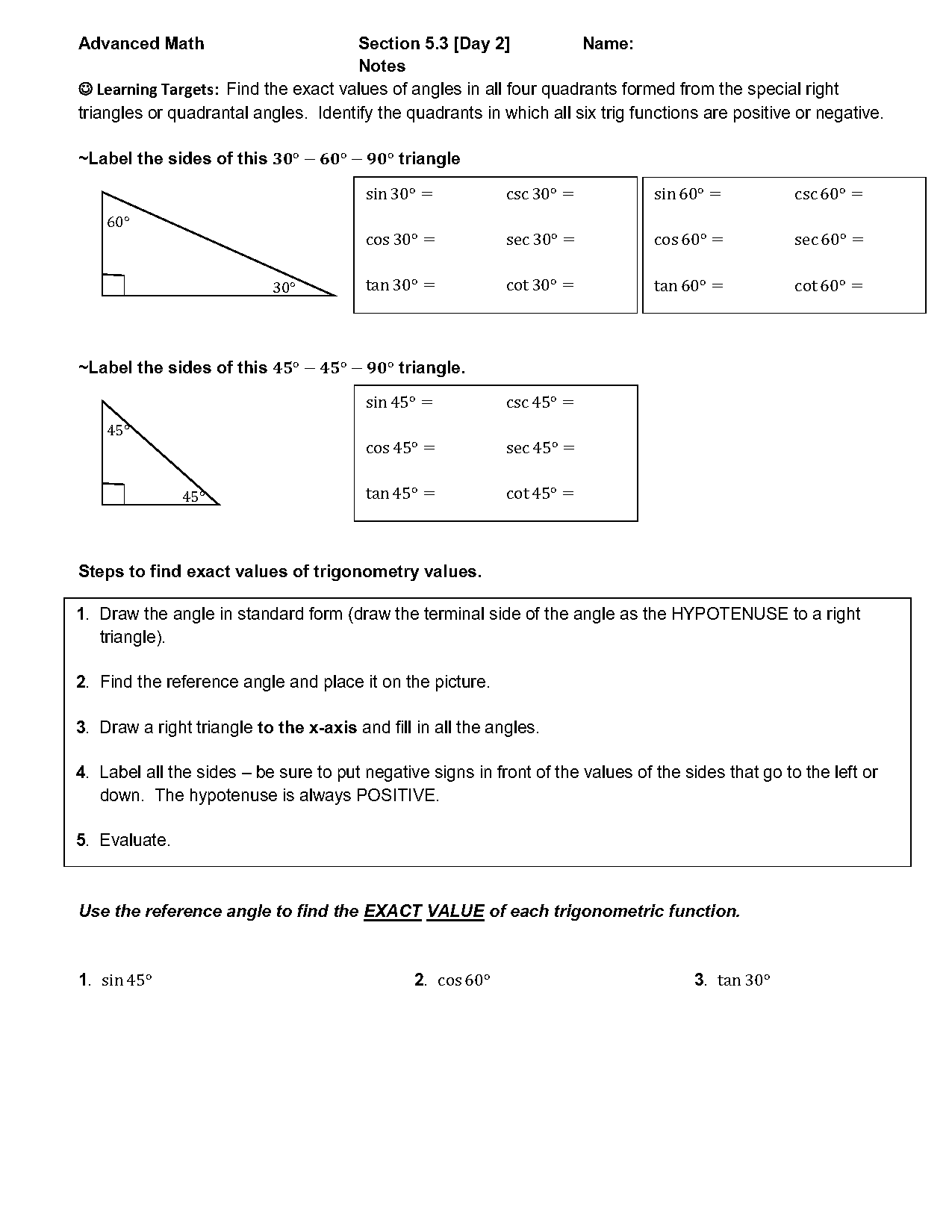 finding reference angles worksheet answers