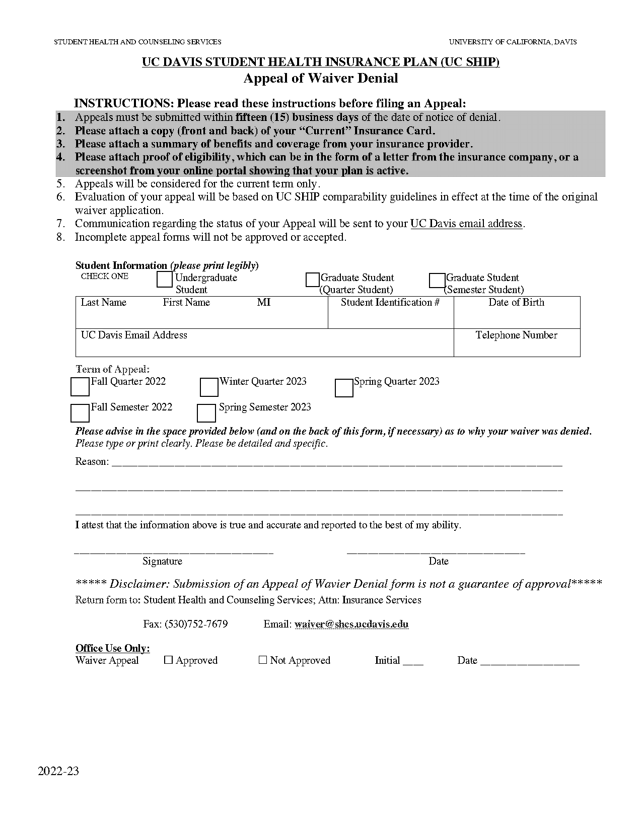 uc fee waiver denied