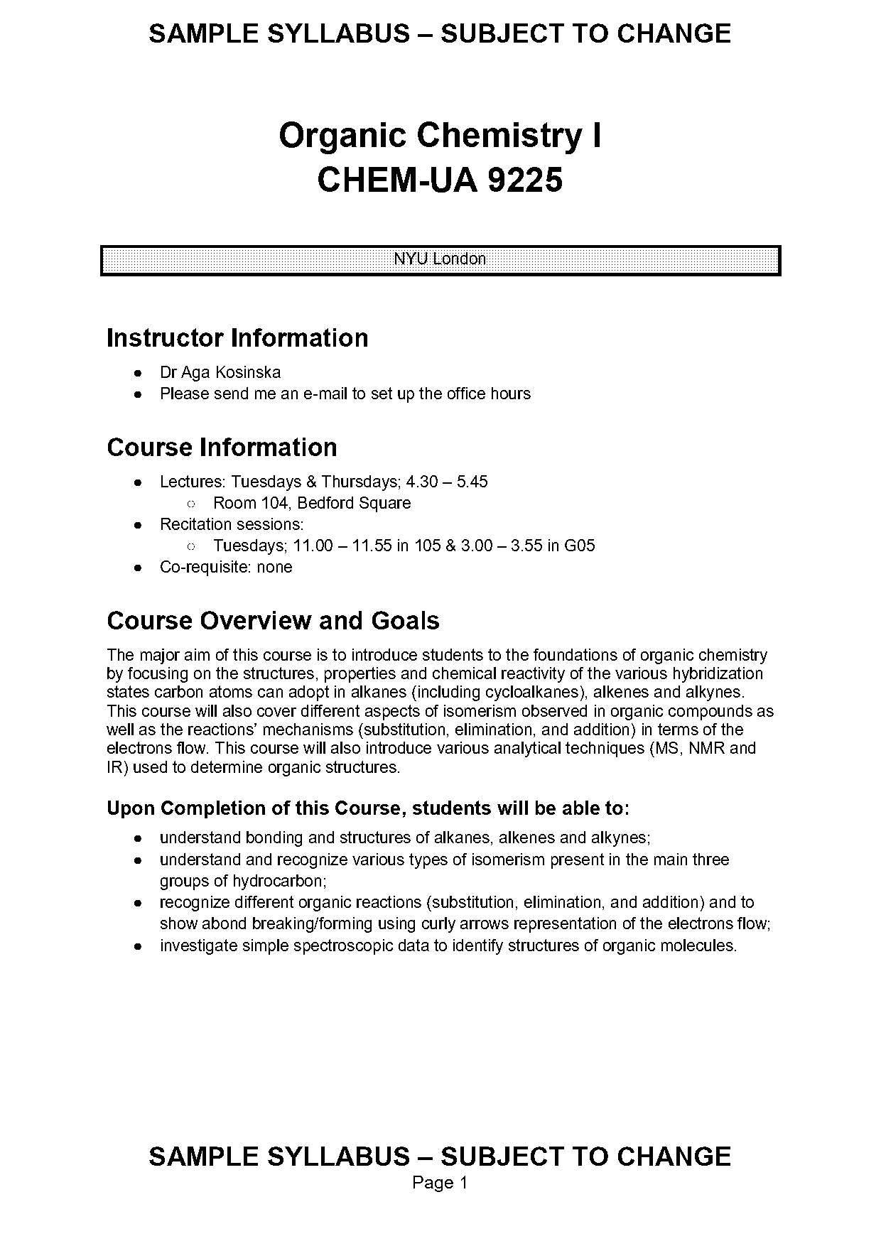 sample organic chemistry exams