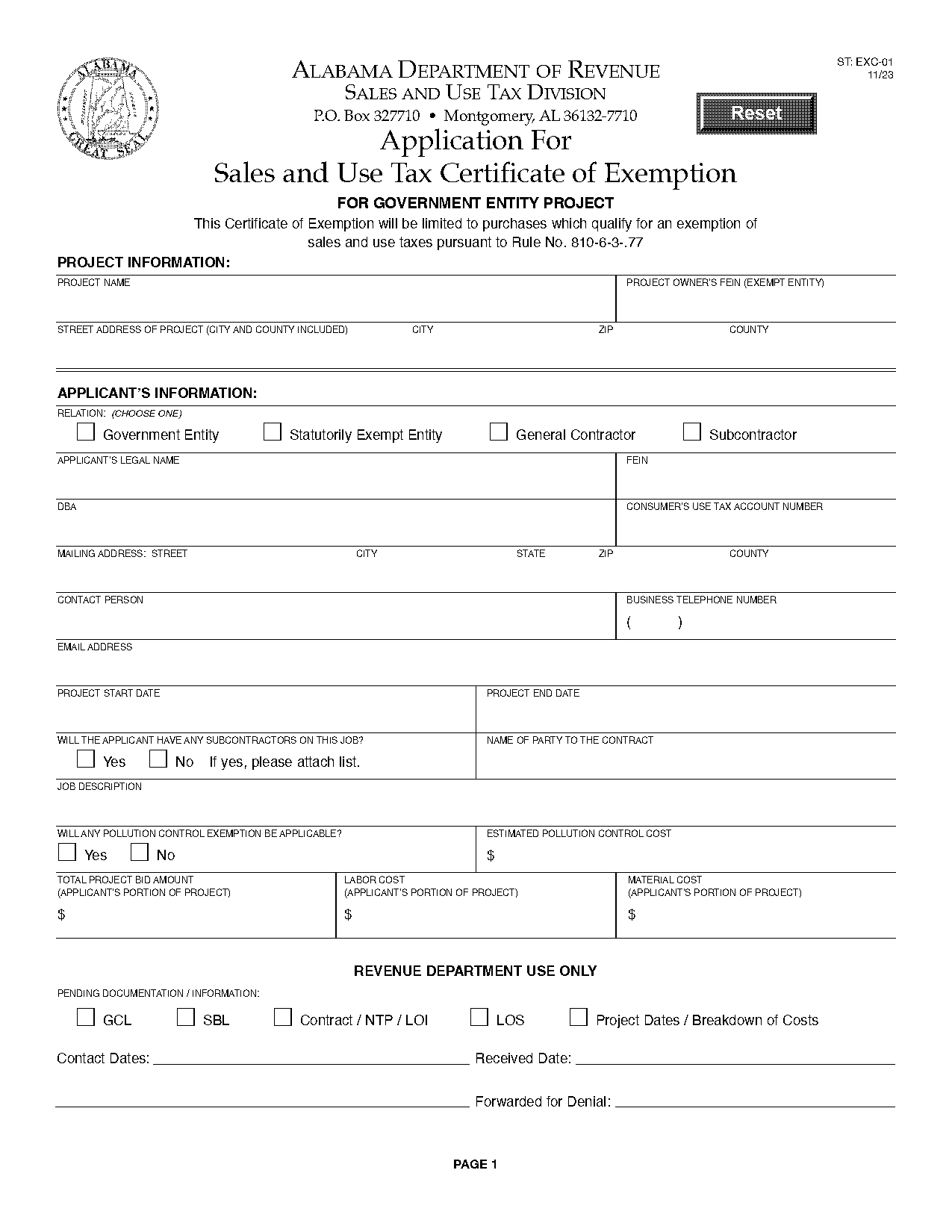 state of alabama tax exempt form