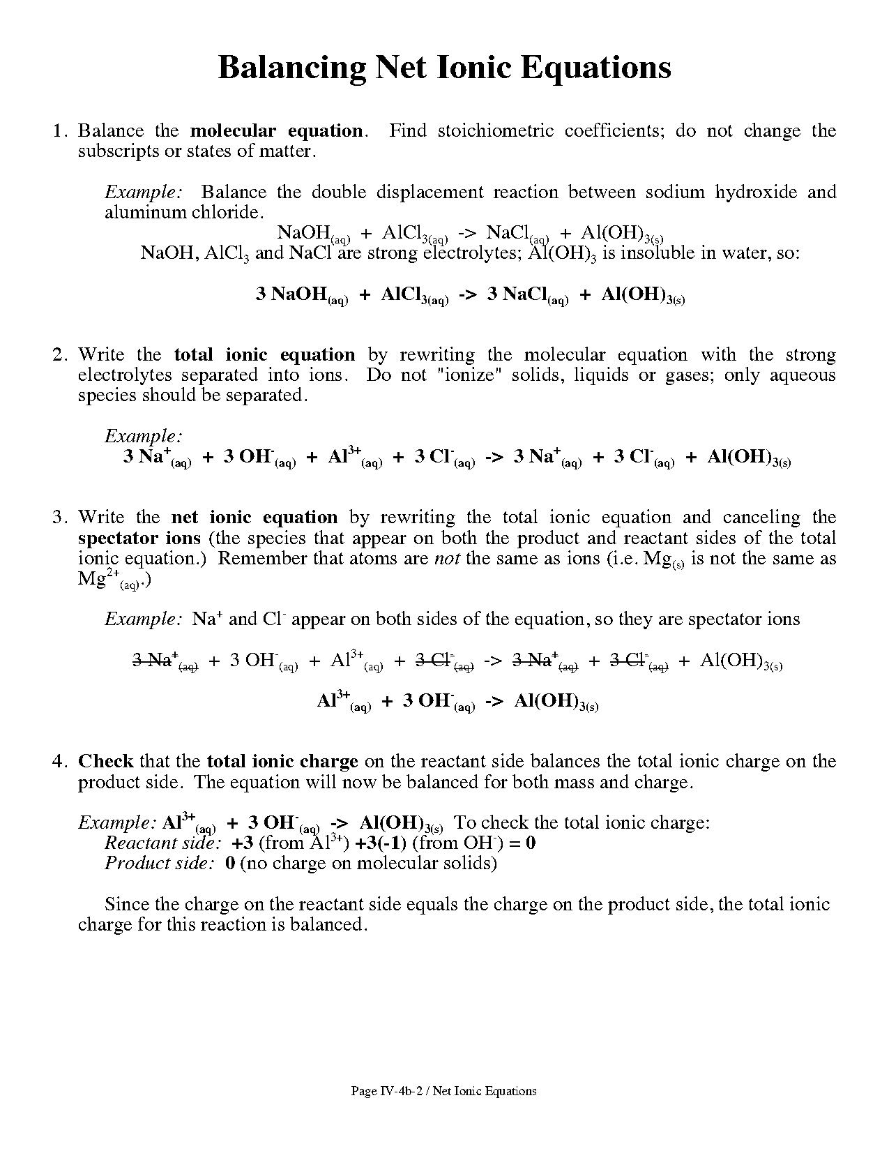 how to write the net ionic equation