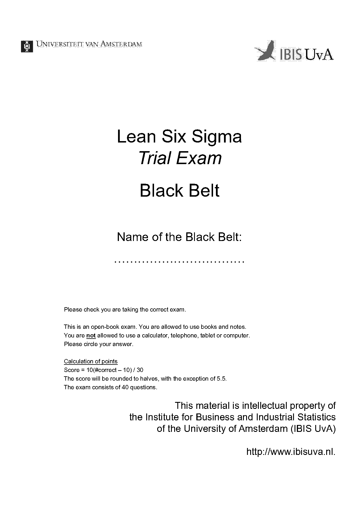 six sigma black belt certification sample exam questions