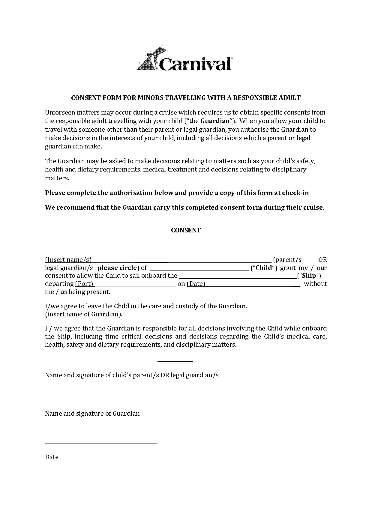 sample travel consent forms