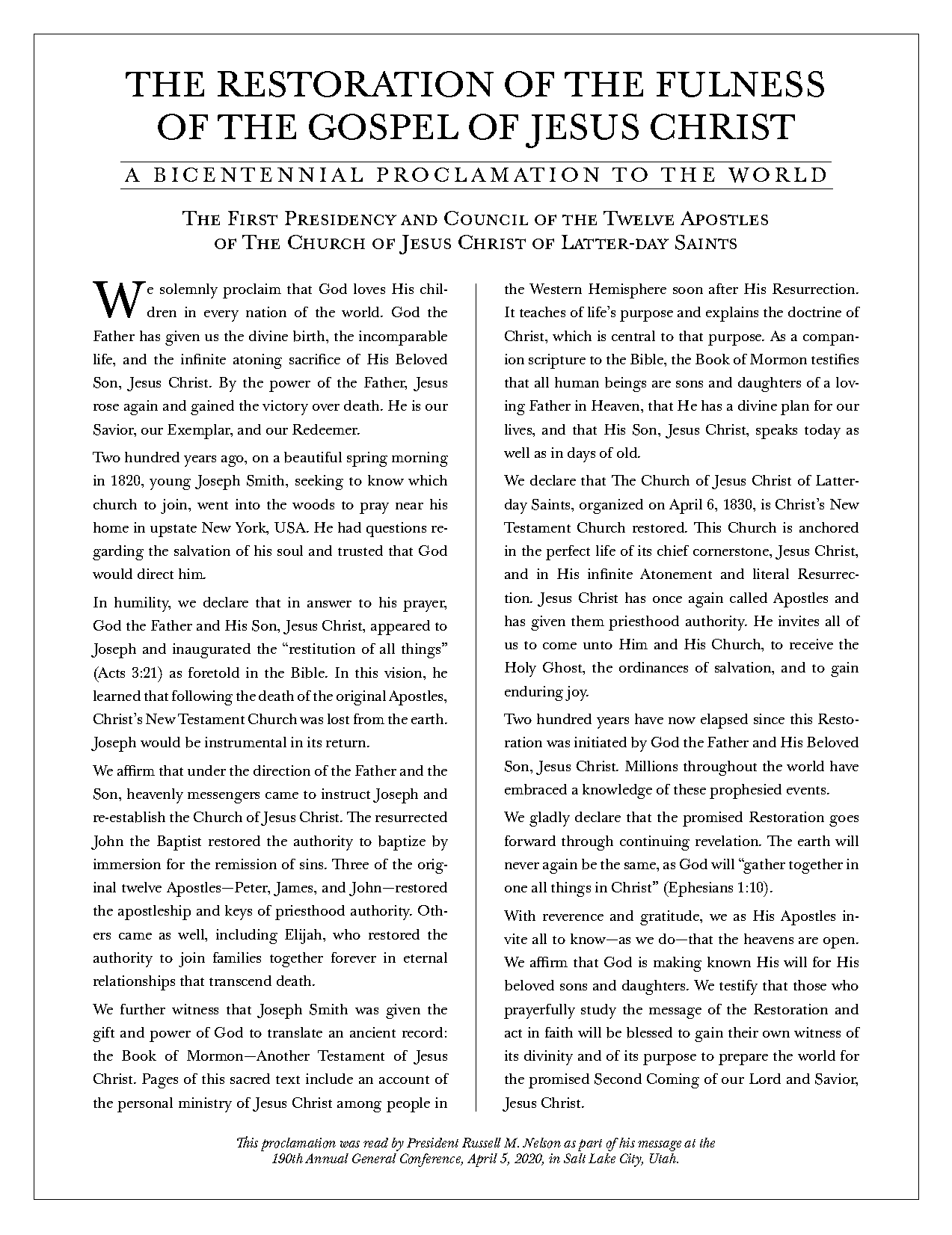 the proclamation on the family pdf