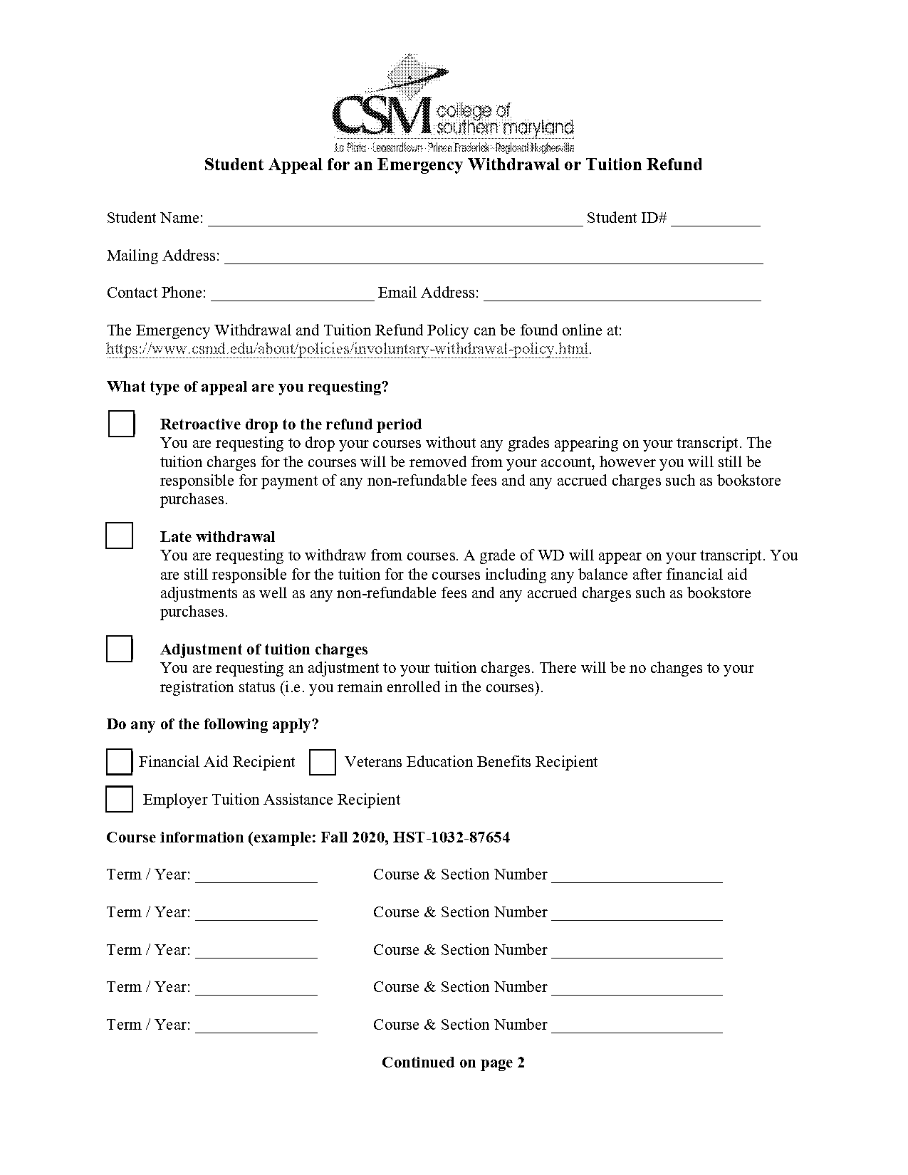 csmd change into in state tuition form