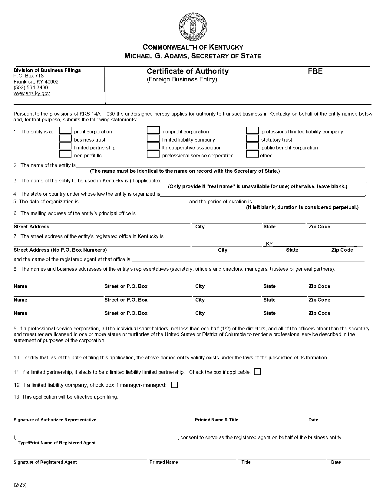 kentucky business registration application