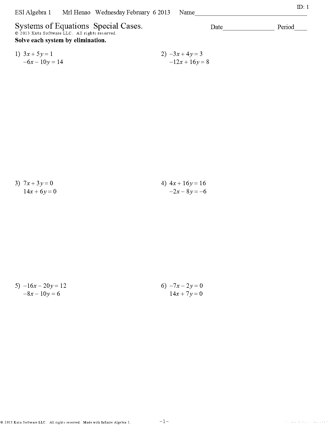 graphing special systems worksheet