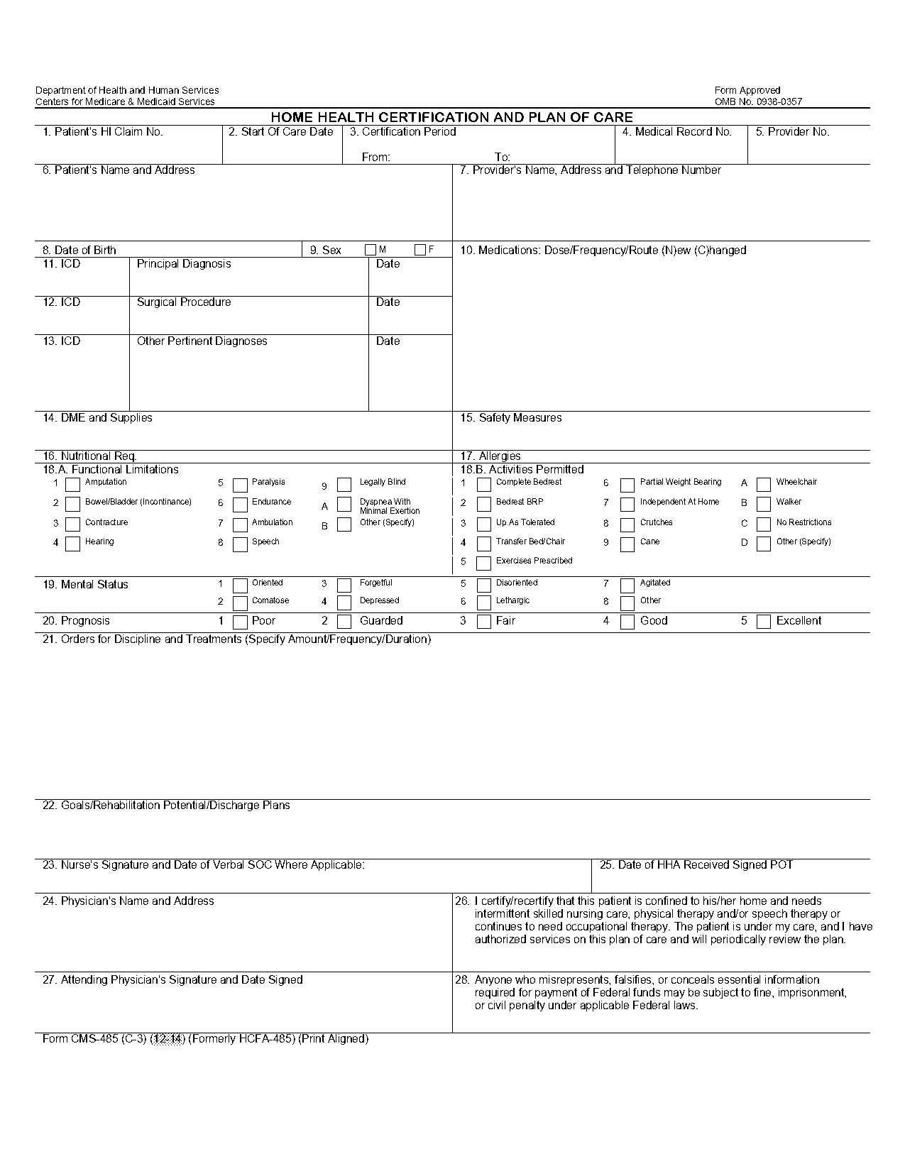 cms home health care forms