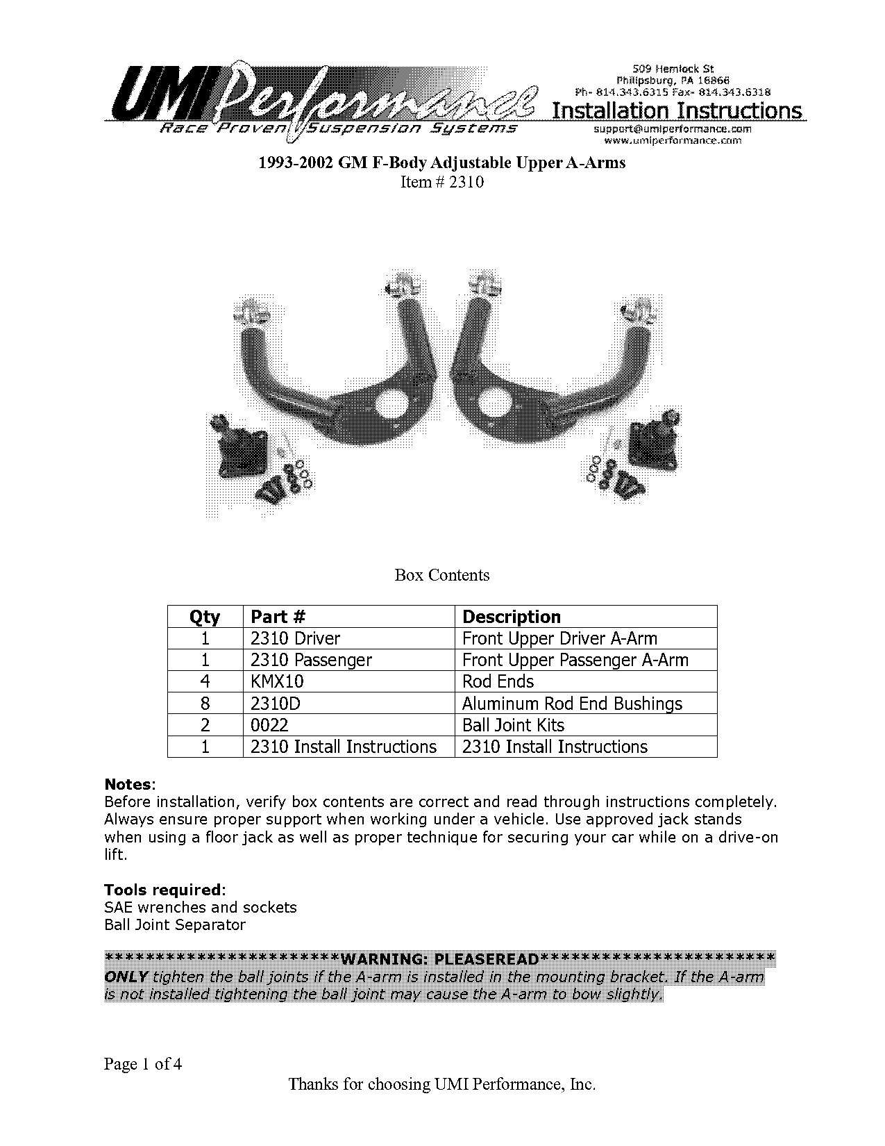 godspeed installation instructions upper control arm camber kit