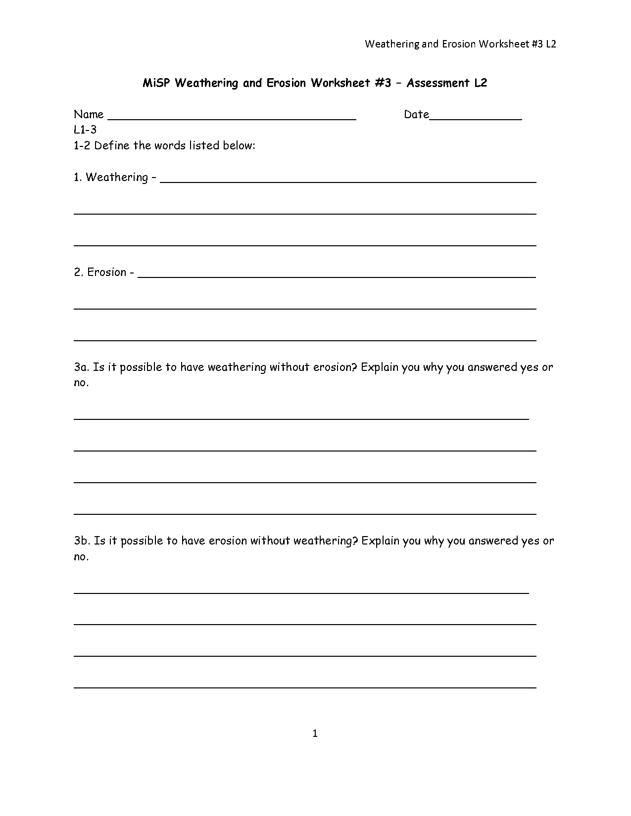 weathering erosion and soil worksheet