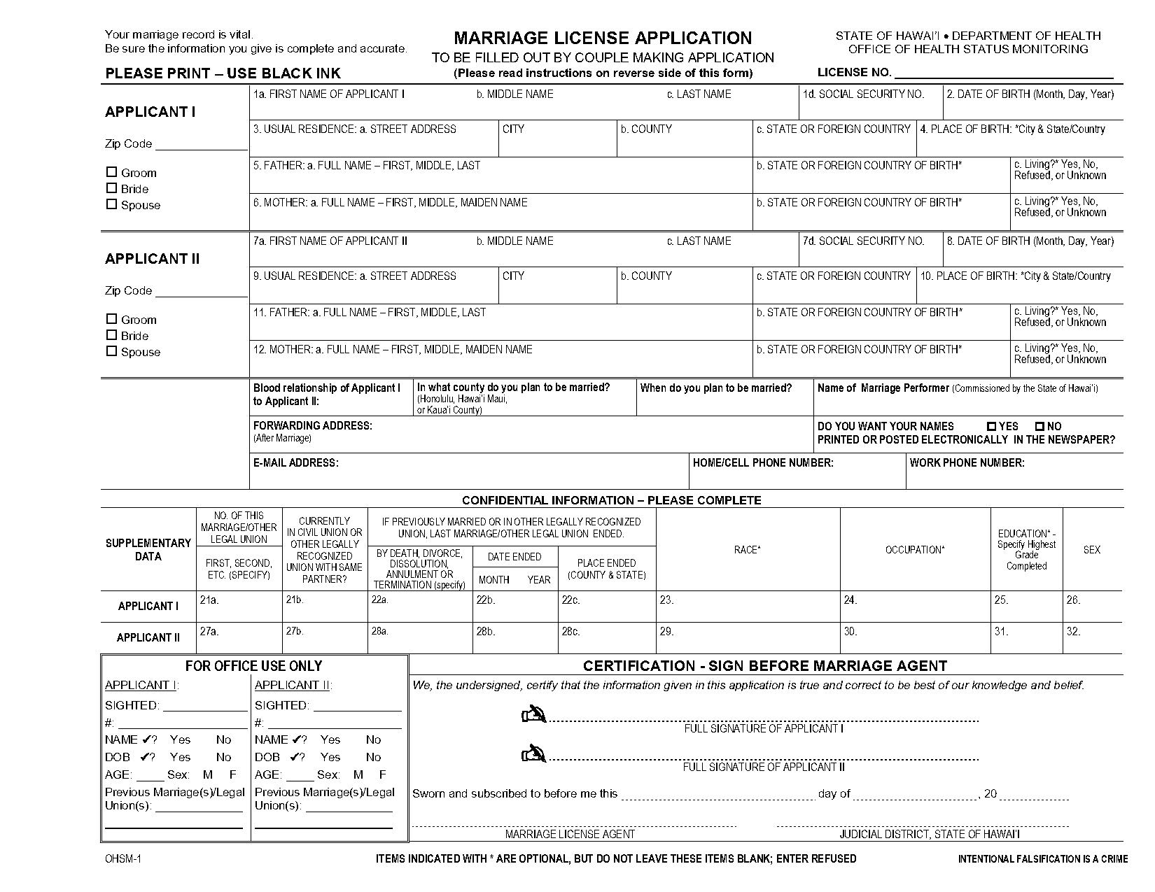 hawaii marriage certificate copy