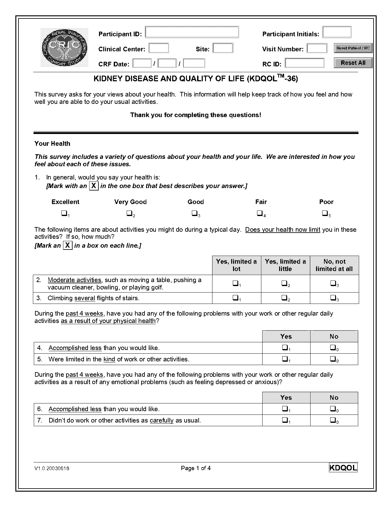 kidney quality of life questionnaire